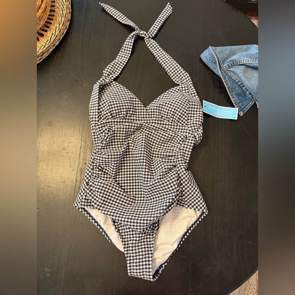 Draper James Navy Gingham 1-piece Swimsuit